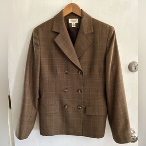Talbots Women's Worsted Wool Double Breasted Houndstooth Brown Jacket Size 8